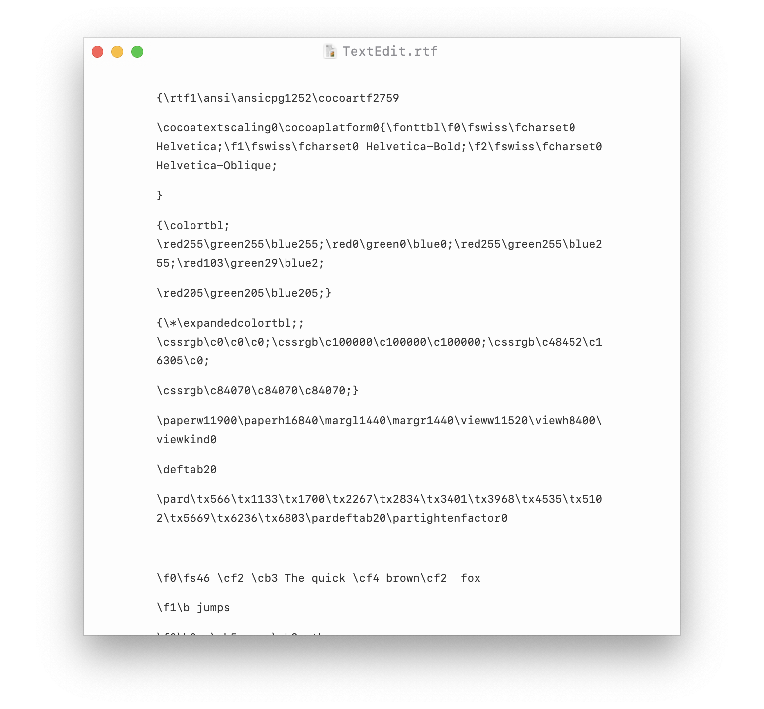 RTF file opened in the Mac app.